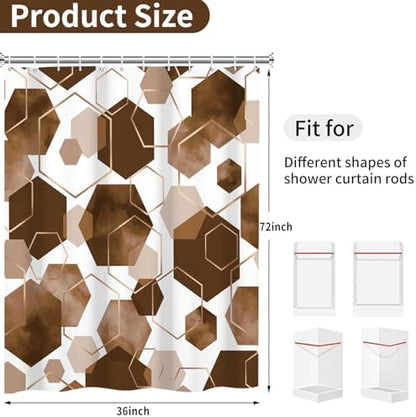 deFouliao Brown Modern Shower Curtain Geometric Grid Art Abstract Waterproof Bathroom Curtain for Bathtub Home Hotel Decor, Washable with Hooks, 36x72 Inch