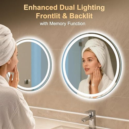 20 Inch Round LED Bathroom Mirror with Lights, Circle Lighted Vanity Mirror