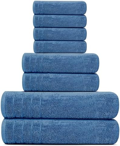 Tens Towels 8 Piece Towel Set, 2 XL Bath, 2 Hand, 4 Washcloth, Blue