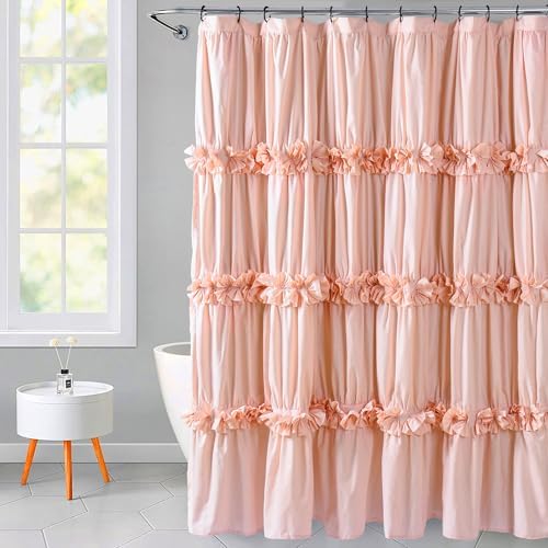 Homechoice Decor Peach Ruffle 72x96 Inch Shower Curtain