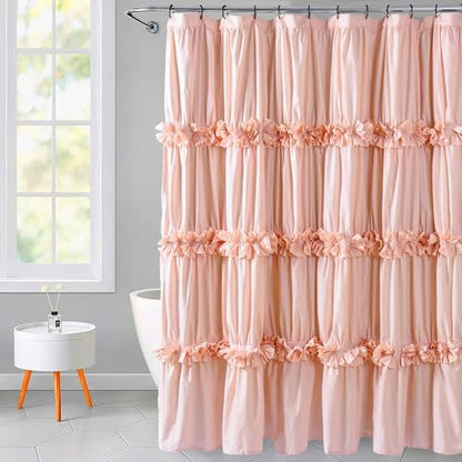 Homechoice Decor Peach Ruffle 72x96 Inch Shower Curtain