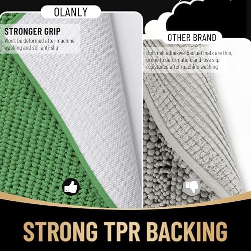 OLANLY Thick Chenille Bathroom Runner Rugs Mats 44x24, Olive Green