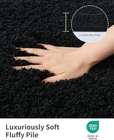 ILANGO Black Bathroom Rugs 24" × 17" Small Non Slip & Super Absorbent Extra Thick Soft, Washable Bath Mat for Floor, Microfiber Plush Shaggy Bath Rug with Rubber for Bathtub Shower Room Sink