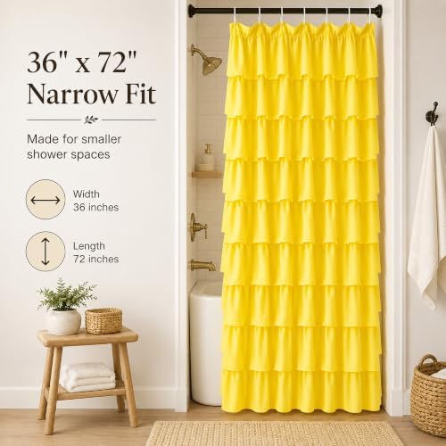 Yellow Shower Curtains for Bathroom, 36x72 Inch, Cascading Tiered Ruffles