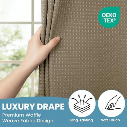 SORTTO No Hook Waffle Shower Curtain with Snap in Liner Set, 71x74, Beige