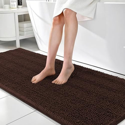 OLANLY Thick Bathroom Runner Rugs 70x24, Chenille Long Bath Rugs, Brown