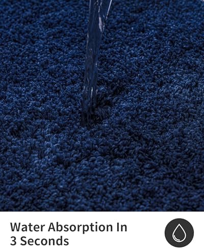 ILANGO Navy Blue Bathroom Rugs 70" × 24" Non Slip & Super Absorbent Thick Soft, Washable Bath Carpet Runner for Floor, Microfiber Plush Shaggy Bath Mats with Rubber for Bedroom Bathtub Shower Room