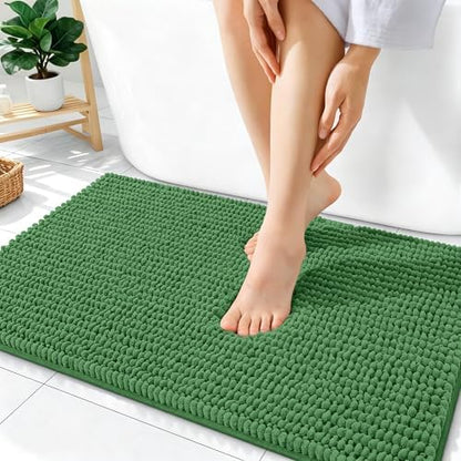 OLANLY Thick Chenille Absorbent Bathroom Rugs Mat 36x24, Olive Green