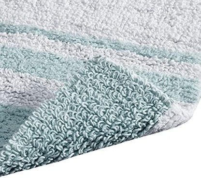 Madison Park Spa Cotton Bath Rug Non-Slip Absorbent Striped, 24 x 72, Aqua
