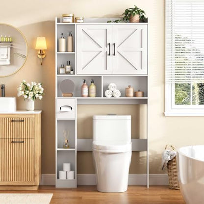Vabches Over The Toilet Storage Cabinet with 2 Barn Doors, White