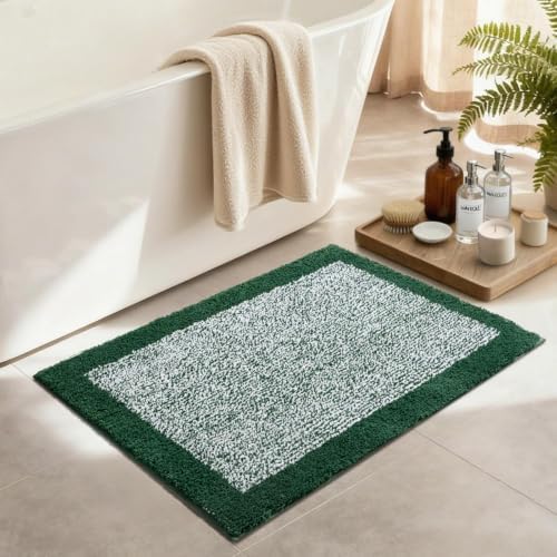 36x24 Bathroom Rugs Non Slip Washable, Soft Absorbent Bath Mat Dark Green