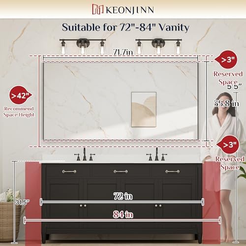 Keonjinn 72x36 Inch Gold Bathroom Mirror for Over Sink, HD Tempered Glass