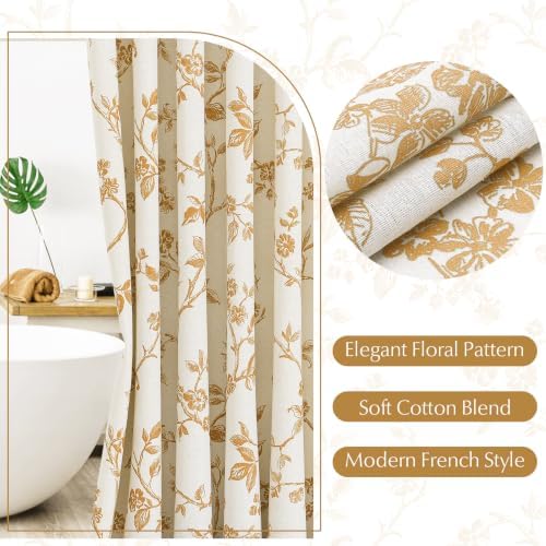 MitoVilla Yellow Cotton Floral Shower Curtain for Bathroom, 72 x 72