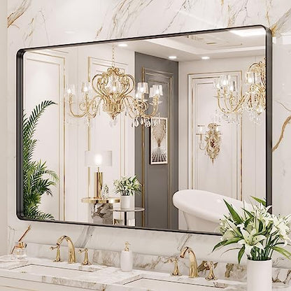 LOAAO 48X40 Inch Black Bathroom Mirror Metal Framed