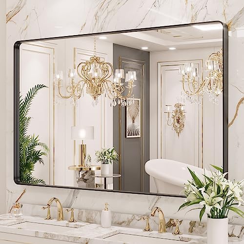 LOAAO 55X36 Inch Black Metal Framed Bathroom Mirror