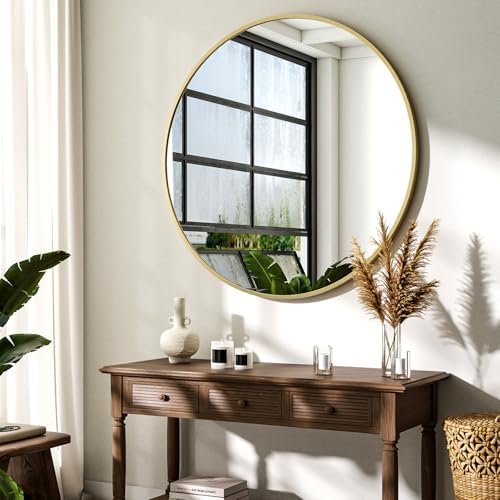 XRAMFY 36 Inch Round Mirror-Gold Circle Mirrors for Bathroom, Entryway