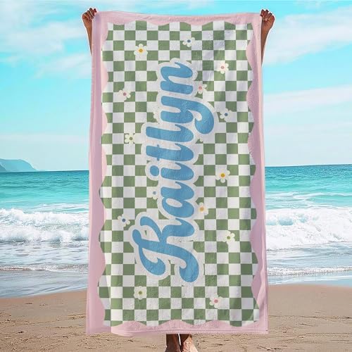 JML Personalized Beach Towel with Name, Custom Flower Beach Towel, Customized Microfiber Pool Towel, Quick Dry & Absorbent Swim Towel for Adult,Anniversary, Birthday, Summer Holiday,Vacation