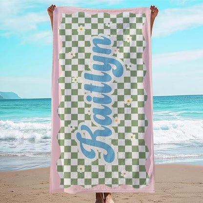 JML Personalized Beach Towel with Name, Custom Flower Beach Towel, Customized Microfiber Pool Towel, Quick Dry & Absorbent Swim Towel for Adult,Anniversary, Birthday, Summer Holiday,Vacation