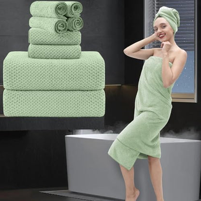 8 Piece Bathroom Towel Set Green |2 Oversized Large Bath Towels Sheet,2 Hand Towels and 4 Washcloths| 600GSM Ultra Soft Luxury Premium Towel Set Highly Absorbent Quick Dry Hotel Towel Collection