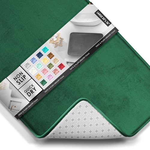 Clara Clark Bathroom Rugs, Velvet Memory Foam Bath Mat, Non-Slip Bath Rugs, Machine Wash, Dries Quickly, Ultra Soft Plush Bath Mats for Bathroom, 24 x 36, Hunter Green