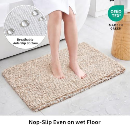 Disolla Bathroom Rug 24x36 - Non-Slip Plush Thick Bath Mat, Highly Absorbent & Ultra Soft Fluffy Floor Mat, Machine Washable for Shower and Tub, Beige & White