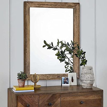 AAZZKANG Rustic Wood Mirror Rectangle Decorative Wall Mirrors with Frame Large 26"x18"for Bedroom Living Room Bathroom Entryway Hanging Brown