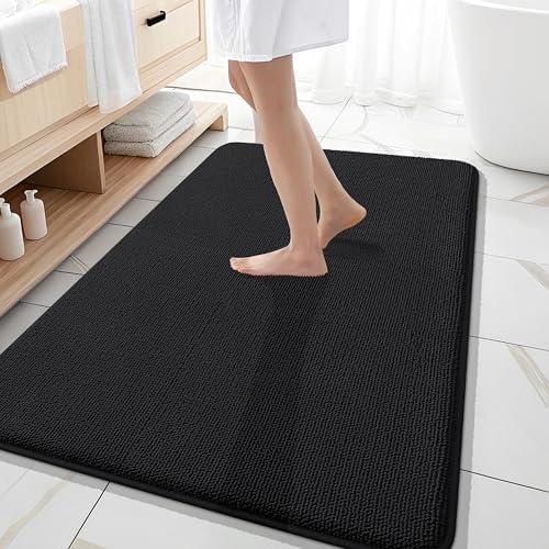 OLANLY Memory Foam Large Bathroom Rugs 59x35, Absorbent Bath Mat, Black