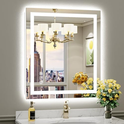 Briivue 28x32 Inch LED Bathroom Mirror with Lights, Backlit & Front Lit