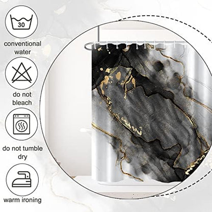 AWERT Dreamy Ink Art Black Glod Marble Shower Curtain for Bathroom Modern High Definition Printing Waterproof Shower Curtain with Hooks Bathroom Decor 72x84inch