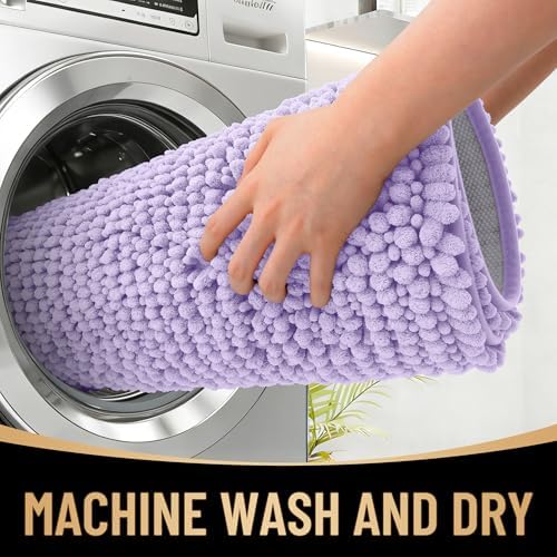 OLANLY Thick Chenille Small Bathroom Rugs Mats 24x16, Lavender