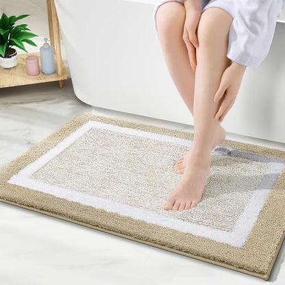 OLANLY Bathroom Rugs 30x20, Soft Absorbent Microfiber Bath Rugs, Beige
