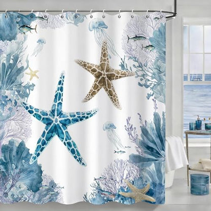Purple Beach Shower Curtain for Bathroom, Ocean Coastal Theme, 72x72 In