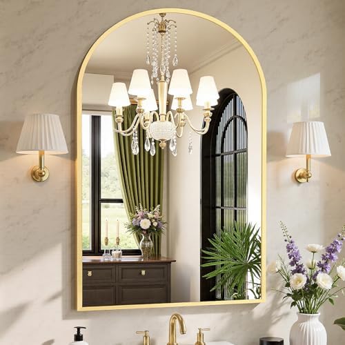 Sweetcrispy 26.5"x38" Arched Gold Bathroom Mirrors for Wall