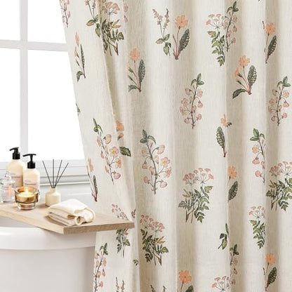 Colorful Star Farmhouse Floral Linen Shower Curtain, Vintage Boho Shower Curtain for Bathroom, French Country Pattern Waterproof Bathroom Curtains, 36" W x 72" L