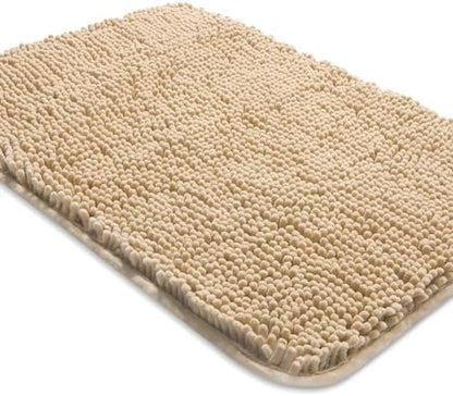 Yeaban Chenille Ivory Cream Bathroom Rug 20"x32", Non-Slip Rubber Backing