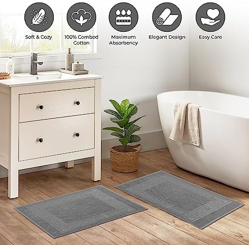 Superior Heavyweight Cotton Bath Mats, Bath Rugs For Bathroom Accessories, Washable Rug For Shower, Bath, Toilet, Modern Decor, No Backing, Luxury Hotel And Spa Quality, Set of 2, 22" x 35", Silver