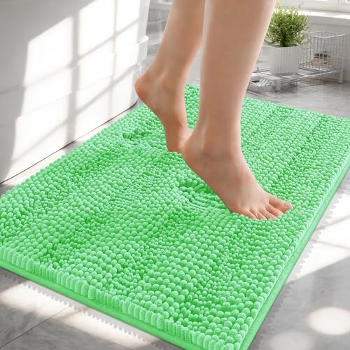 OLANLY Thick Small Bathroom Rugs 24x16, Soft Chenille Bath Rugs, Mint Green