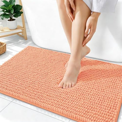 OLANLY Thick Chenille Bathroom Rugs 36x24, Soft Absorbent Bath Mat, Peach