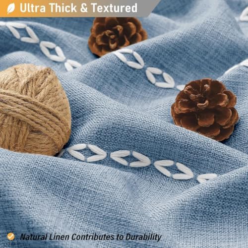 BTTN 54 x 72 Boho Farmhouse Linen Heavy Duty Cloth Shower Curtain Set, Blue