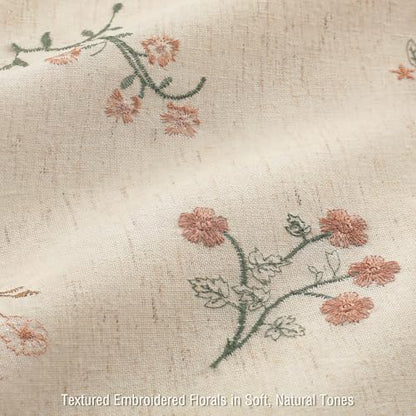 Floral Farmhouse Vintage Linen Shower Curtain Embroidered Textured 72Wx78H