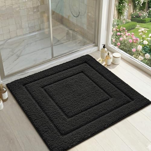 DEXI Square Bathroom Rug 32x32, Non-Slip and Absorbent Bath Mat, Black