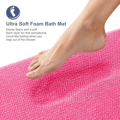 OLANLY Thick Memory Foam Bathroom Rugs 36x24, Absorbent Bath Mat, Hot Pink