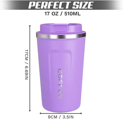 SPLMIFA Travel coffee mugs leak-proof, reusable coffee cup with lid, stainless steel vacuum insulated coffee tumblers, thermal insulation cups for men & women keep drinks hot & cold (2nd-Purple, 17OZ)