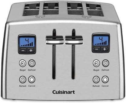 Cuisinart 4 Slice Countdown Motorized Toaster, Compact Design with Extra-Wide Slots for Toasting, Defrost & Reheat Functions, CPT-435P1, Stainless Steel