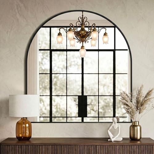 AMOISE Arched Bathroom Mirror for wall, 32"x30" Vanity Mirror, Black