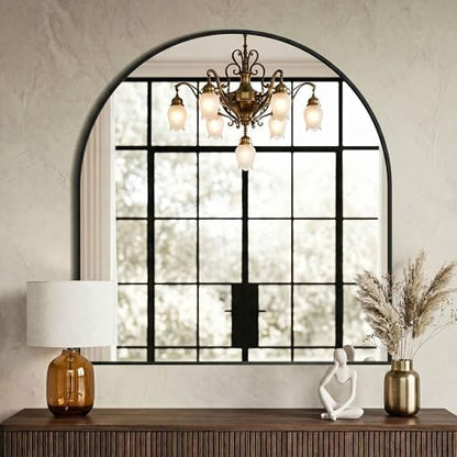 AMOISE Arched Bathroom Mirror for wall, 32"x30" Vanity Mirror, Black