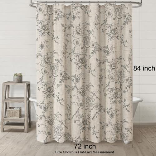 Farmhouse Floral Vintage Shower Curtain for Bathroom, Grey and Tan Taupe