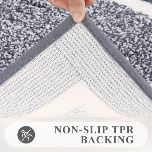 Pauwer Bathroom Rug Sets 3 Piece, Non Slip Washable Bath Mat, Dark Grey