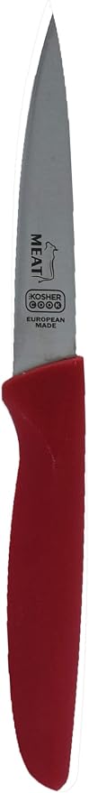 The Kosher Cook Meat Red Kitchen Knife - 4” Steak and Vegetable Knife - Razor Sharp Pointed Tip, Straight Edge - Color Coded Kitchen Tools