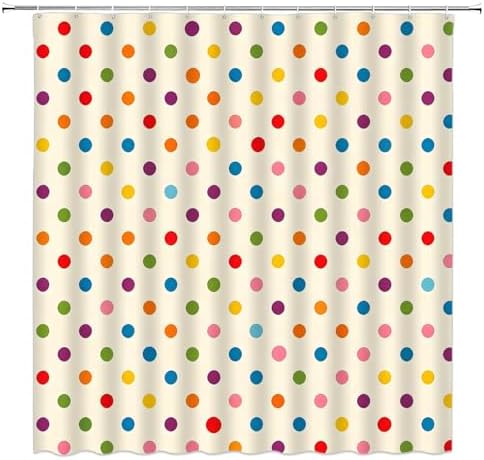 Polka Dot Shower Curtain Colorful Retro Cute Spot Vintage Fabric Decorative Bathroom Curtains with Hooks,70" Wx70 H